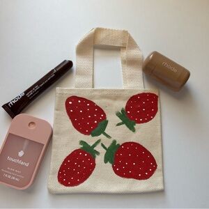 𐙚 Mini Strawberry Hand Painted Tote Bag 🍓